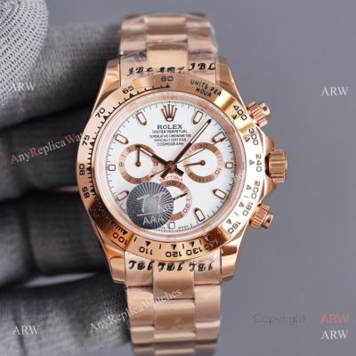 Swiss Replica Rolex Daytona 40 Watch All Rose Gold and White Dial